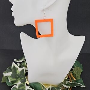 Bold Orange Square Earrings with Modern Cut-Out